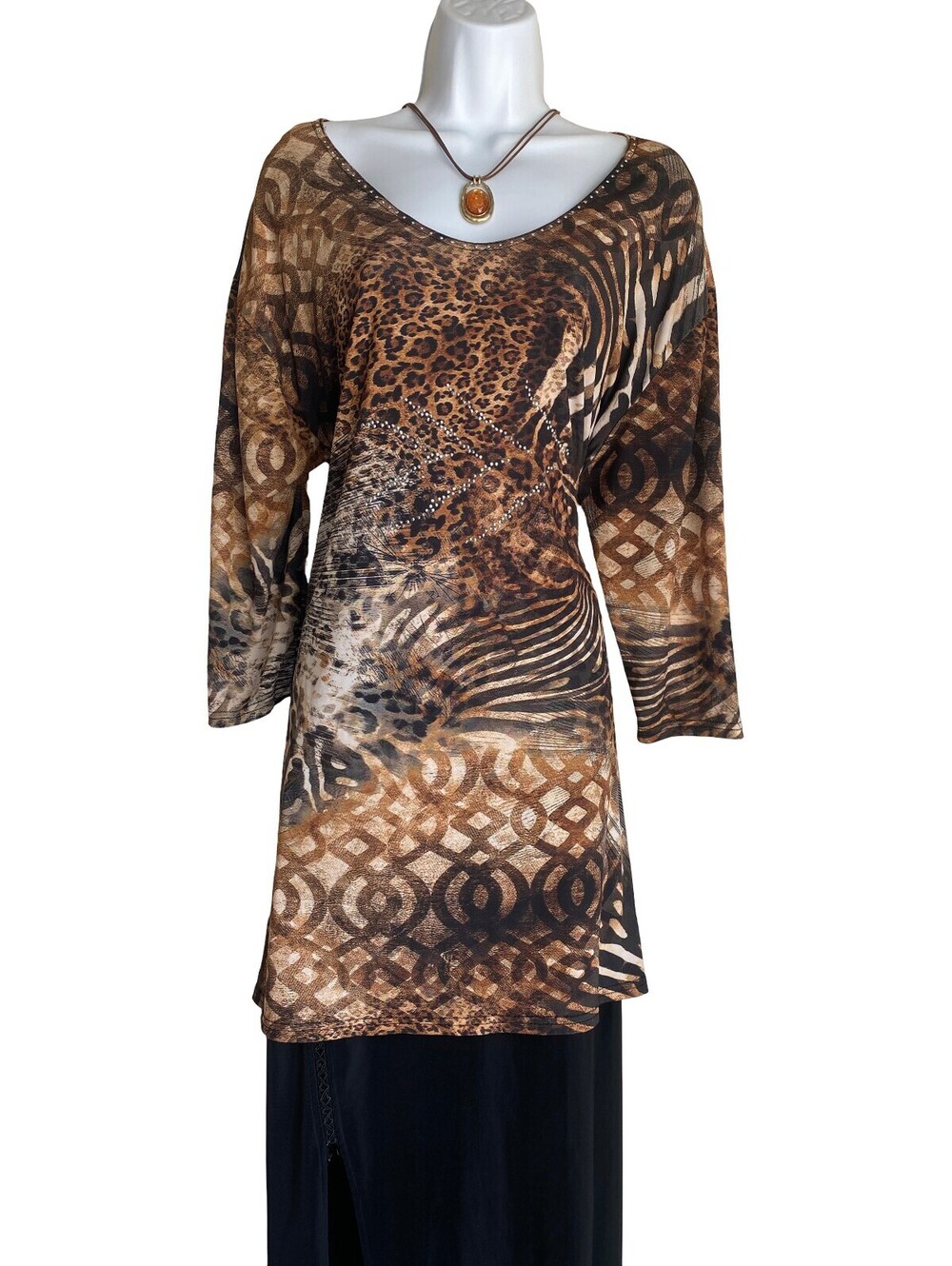 VTG Valentina Plus 1X Animal Print Rhinestone Tunic Blouse Whimsigoth Mob Wife